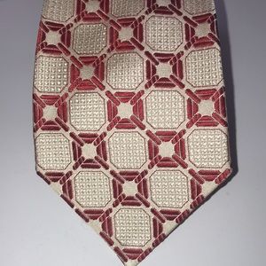 La Cravate Carven Paris Men’s Vintage Red Cream Octagon Geometrical Pattern Tie